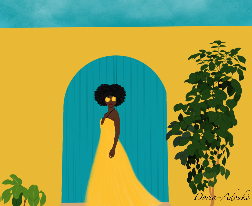 black girl goree senegal illustration