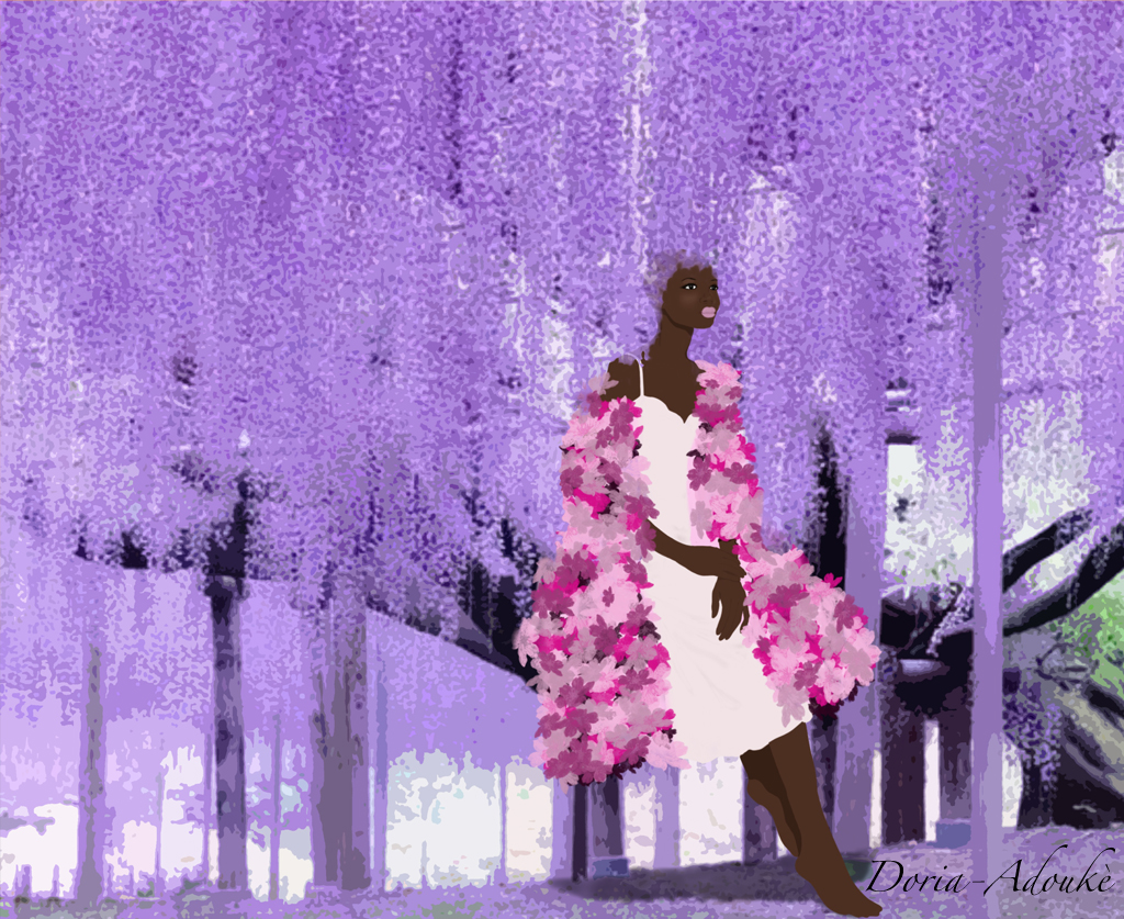 black girl purple leaves illustration