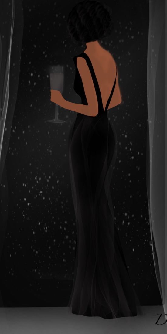 black girl in a cocktail dress illustration