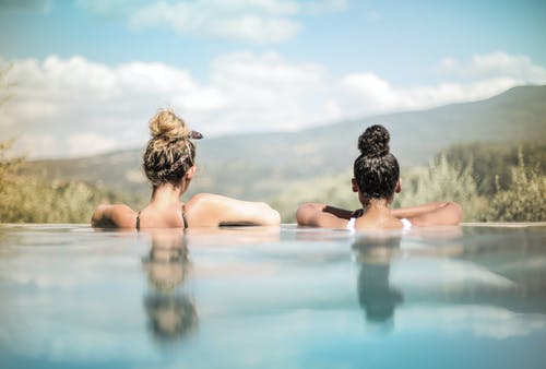 afro hair and straight hair swimming pool