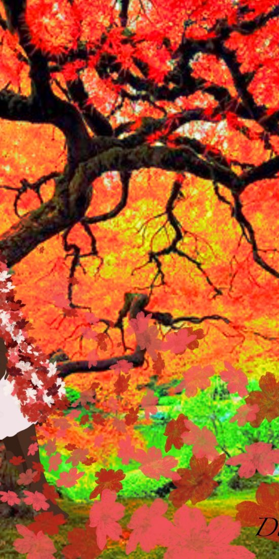 black wo;an autumn leaves illustration