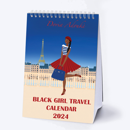 Black girl travel desktop calendar